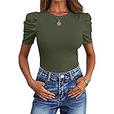 ANRABESS Women Puff Short Sleeve Crewneck Dressy Casual Tops Summer Fitted Ribbed Knit Trendy Work Shirts 2026 Spring Clothes