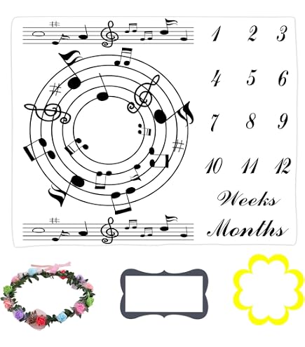 Musical Theme Baby Milestone Blanket – Watercolor Note Sheet Music, 48x40 Inch Flannel, Newborn Photo Prop