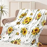 Tupmnbry Sunflower Gifts for Women, Sunflower Butterfly Throw Blanket Super Soft Flannel Fleece Blankets Lightweight Fluffy Plush Bed Blankets for Bedding Sofa and Travel 50"X60"