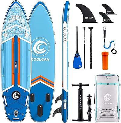 COOLCAA SUP Board, 355cm (Extra Groß) Stand Up Paddling Board, Aufblasbares Stand-Up Paddle Board mit 86cm Extra Breit, Fishing Paddleboard mit Zubehör & Tragetasche für Adults, 222 kg