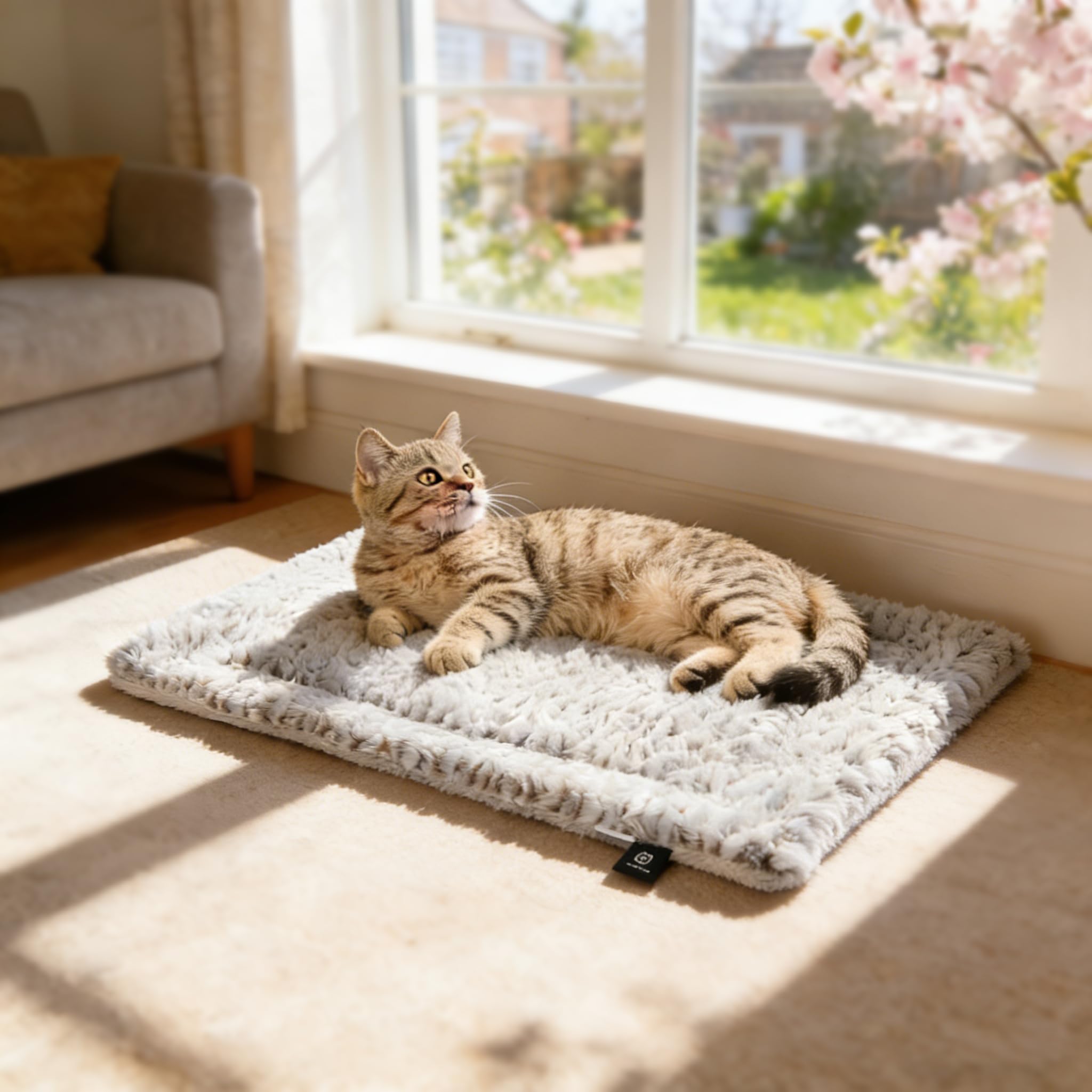 MORA PETS Self Heating Cat Bed for Indoor Cats, Heated Cat Blanket Washable Warming Pet Pad Electric-Free Heat Bed Puppy Cushion Small Thermal Mat Reversible 56 x 43 cm