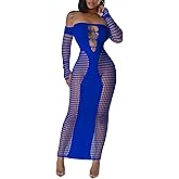 Women's Dress Sexy Club Dress Elegant Long Sleeve Off Shoulder Hollow Out Mesh Bodycon Party Dresses