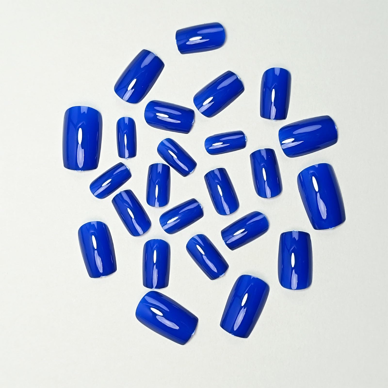 Royal Blue Press on Nails Short Square Fake Nails Glossy Chrome Glue on Nails Solid Dark Blue Color Acrylic Nails Press on Reusable Artificial False Nails Set for Women Girls 24Pcs - Image 6