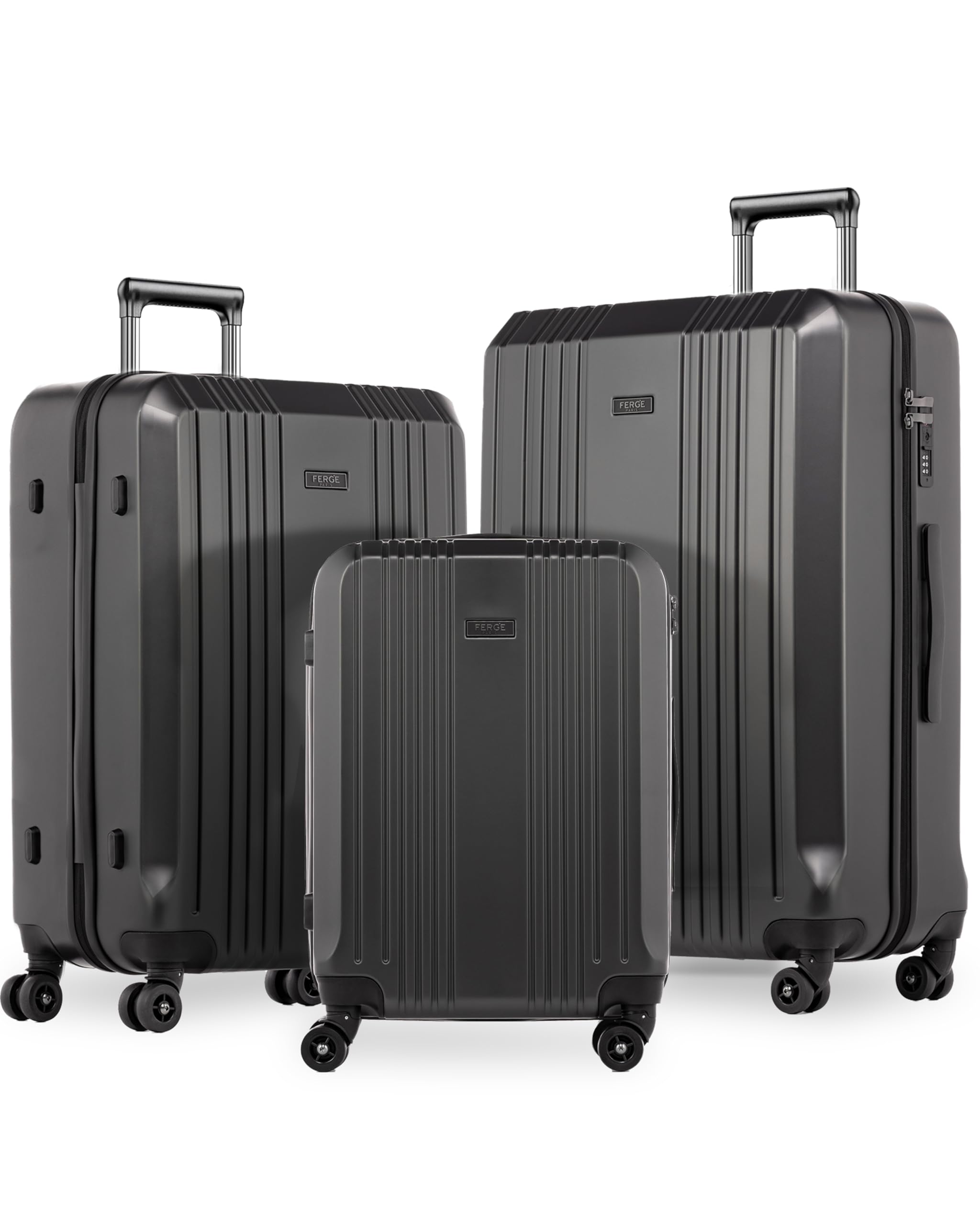 FERGÉ Luggage Set 3 piece Hard Shell Travel Trolley Cannes Suitcase Set 4 Twin Spinner Wheels Grey