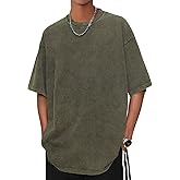 Aelfric Eden Mens Oversized Vintage T Shirts Acid Wash Cotton Solid Tee Shirt Drop Shoulder Streetwear Basic Tees Tops Grey Green