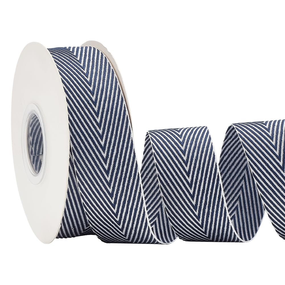 PH PandaHall 9.8 Yard/ 9m Craft Striped Ribbon 2.5cm/ 1inch Wide Polycotton Ribbon, Blue White Striped Webbing Herringbone Woven Ribbons for Sewing Clothing Crafts Pet Collars Backpacks Home Decor
