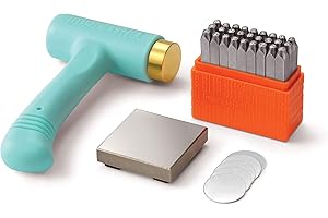 ImpressArt Metal Stamping Kit for Jewelry Making - Basic Uppercase Alphabet (3MM) Metal Stamps Set, Ergo-Angle Hammer, Steel Bench Block, Stamping Blanks