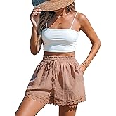 CUPSHE Women Swim Cover Up Shorts 100% Cotton Casual Beach Shorts with Side Pockets