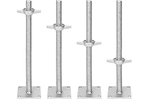 Petour 4 Pcs Solid Jack Scaffolding Equipment Set, 18" Adjustable Screw Jacks, 1-1/4" OD Base Plate Silver Leveling Jacks Gal