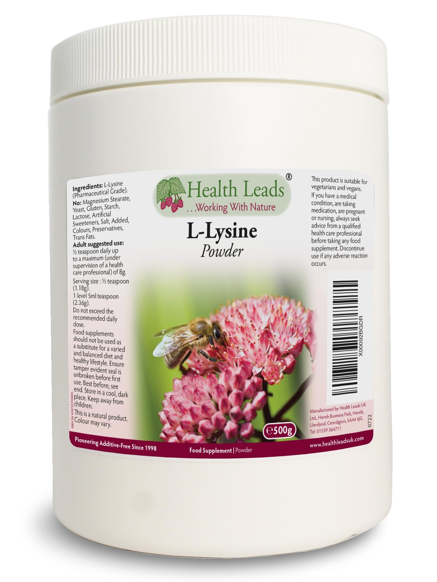 L-Lysine Powder 500g Pharmaceutical Grade (Additive Free)