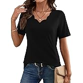 LOMON Womens Summer Tops V Neck Short Sleeve Shirts Dressy Casual Tunic Blouses Spring Fashion