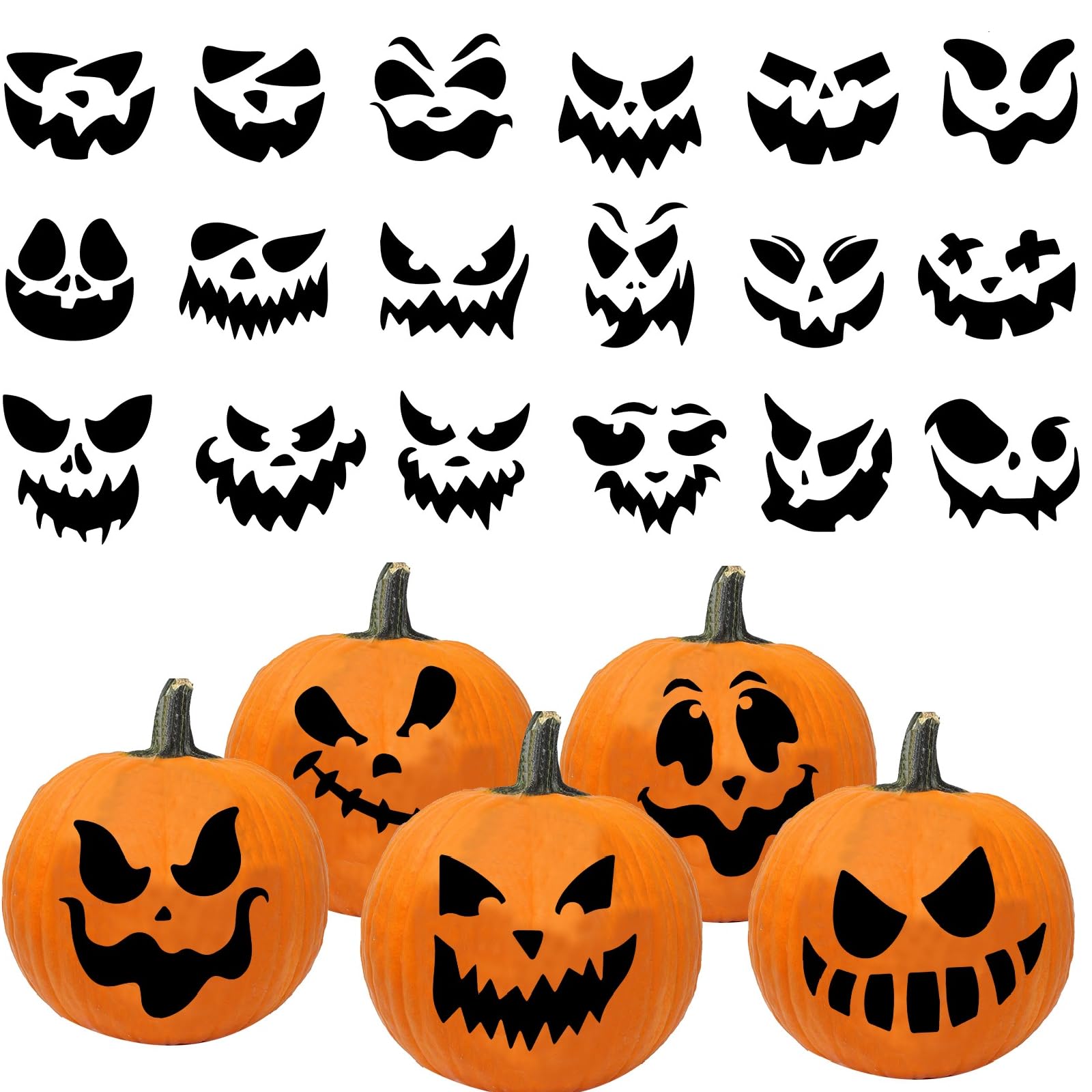 Photo 1 of iMagitek 35 Pack Pumpkin Decorating Stickers, Jack-O-Lantern Face Craft Decals for Party Favors, Trick or Treat Decorations, Black