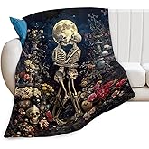 Skull Fleece Blanket Gothic Throw Blanket Vintage Bone Skeleton Flower Moon Fuzzy Blanket For Adult Kids Halloween Christmas Valentine’S Day Gothic Stuffed Decor Gifts For Home Bed Couch 40"x50"