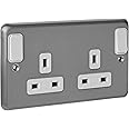 MK K2947CEBRC Double Switch Socket with Outboard Rockers/Clean Earth/Double Pole - Brushed Chrome