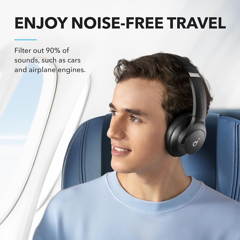 Fones de ouvido híbridos com cancelamento de ruído ativo soundcore da anker q20i, bluetooth sem fio, reprodução anc 40 horas, alta resolução, big bass, personalização de aplicativos, transparência, viagens