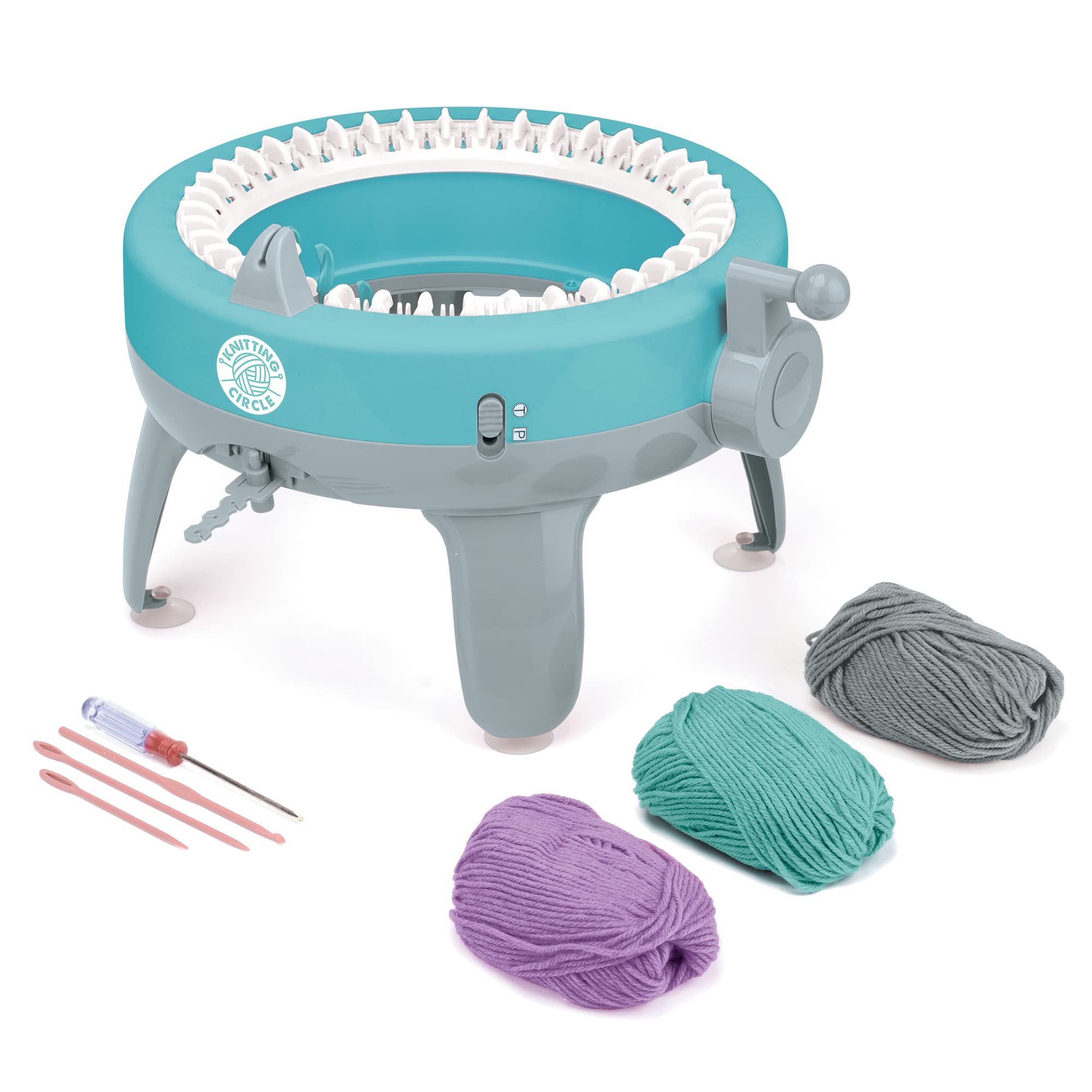 Knitting Circle Studio for Kids | Kids Craft Kit for Beginners, Small Knitting Machine, Knit Gloves Hats and Scarves with Two Coloured Yarns, Grey, Purple