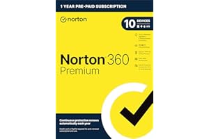 Norton 360 Premium 2024, Antivirus software for 10 Devices with Auto Renewal - Includes VPN, PC Cloud Backup & Dark Web Monit