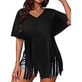 Remidoo Womens Fringe Top Oversized T Shirt Round Neck Short Sleeve Tee Shirts
