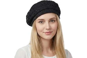 BUDUBIBI Lace Beret Hat for Women, Elegant Flower French Beanie Hat Summer Breathable Lady Artist Painter Cap