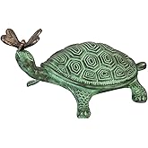 Evergreen Garden 14" L Beautiful Summer Turtle and Butterfly Metal Garden Statue, Fade and Weather Resistant Outdoor Decoration for Homes, Yards and Gardens