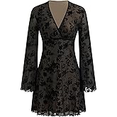 CIDER Womens Floral Print Long Sleeve Mini Dress Sheer Party Dress