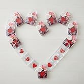 Glenmal 50 Pcs Valentines Day Clear Gift Bags with Handle Transparent PVC Plastic Red Heart Love Reusable Shopping Tote Wrap Bags for Valentines Weddings