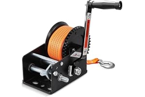 Linkloos 2500lbs Boat Winches for Trailers, Trailer Winch with 33 Ft Strap, Heavy Duty Hand Winch with Ratio 4:1/8:1 Gear 2-Way Ratchet, Portable Boat Crank Winch for Trailer, Towing Truck, ATV, RV