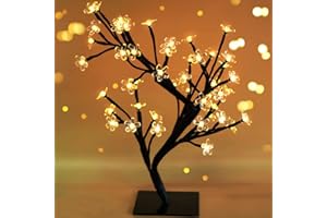 Bright Zeal 18" Battery Operated LED Cherry Blossom Tree Lights (6hr Timer) - Bonsai Lighted Tree - Lighted Cherry Blossom Tree Light Tabletop LED Tree Lamp - Home Decor Artificial Plants Light BZY