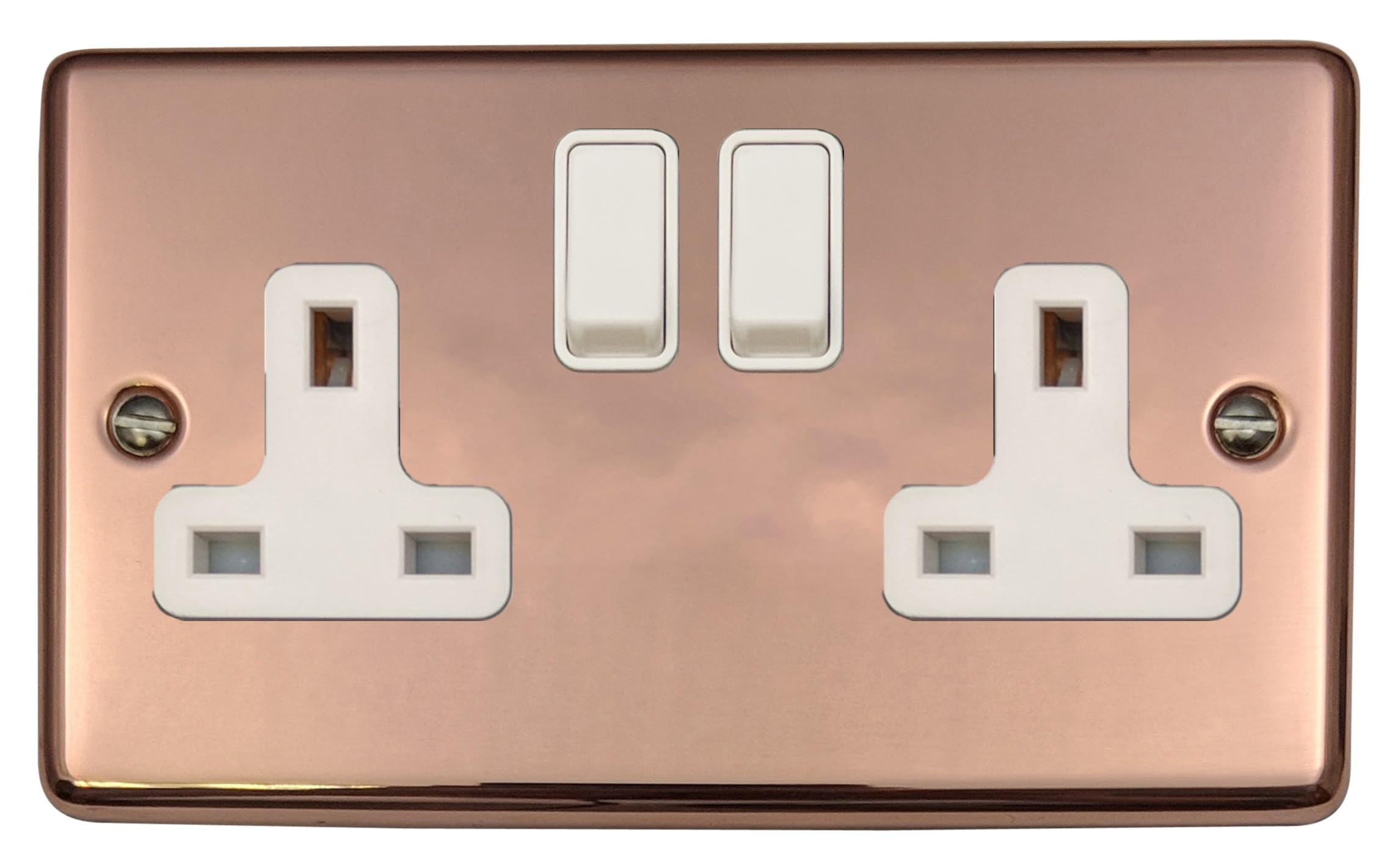 Contour Copper Double Socket (White Switch) - CBC10W