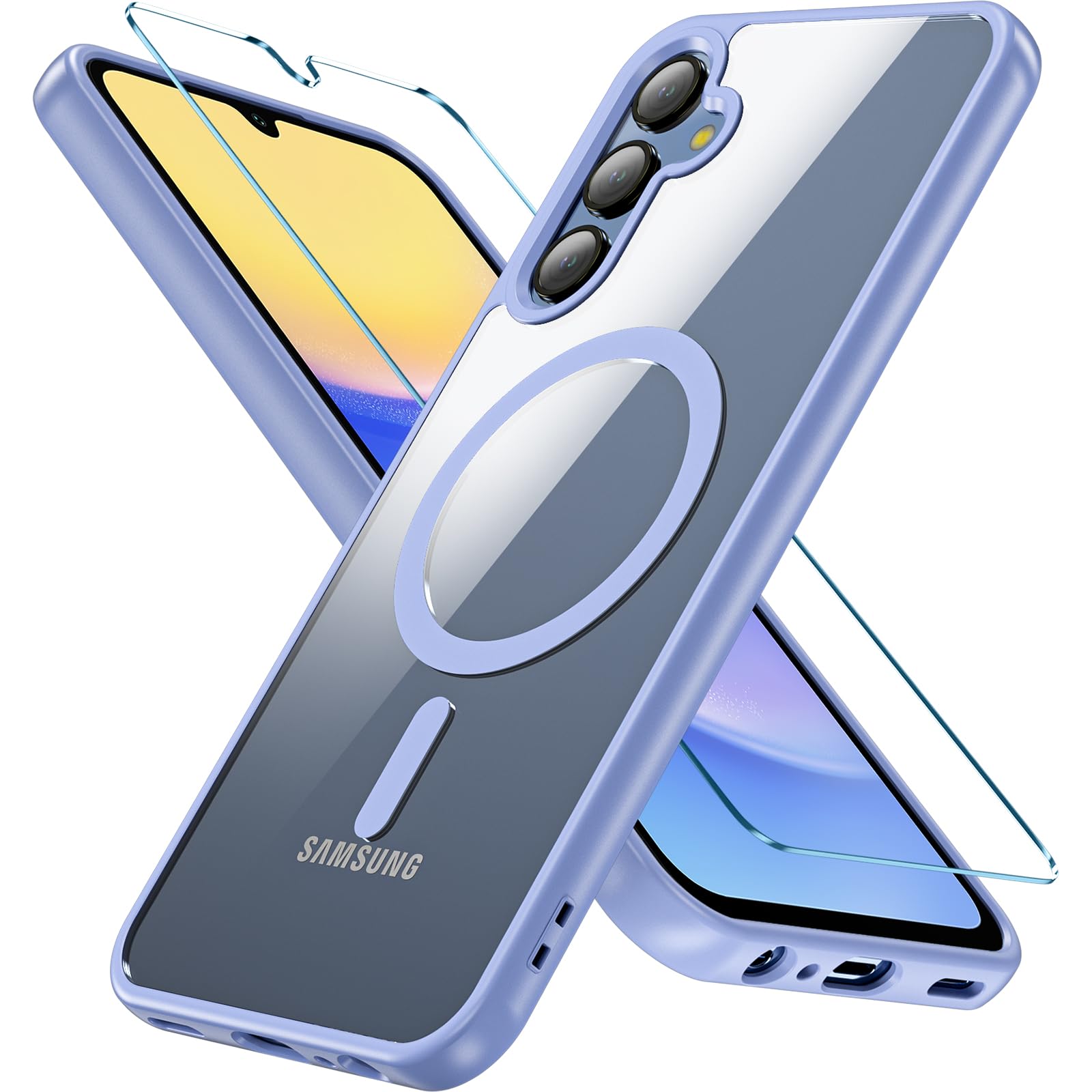 OWKEY Galaxy A15 5G Phone Case, Magnetic Samsung Galaxy A15 5G Case for Magsafe with Tempered Glass Screen Protector, [Shockproof Military] Transparent Back Slim Cover Samsung A15 5G Case, Light Blue