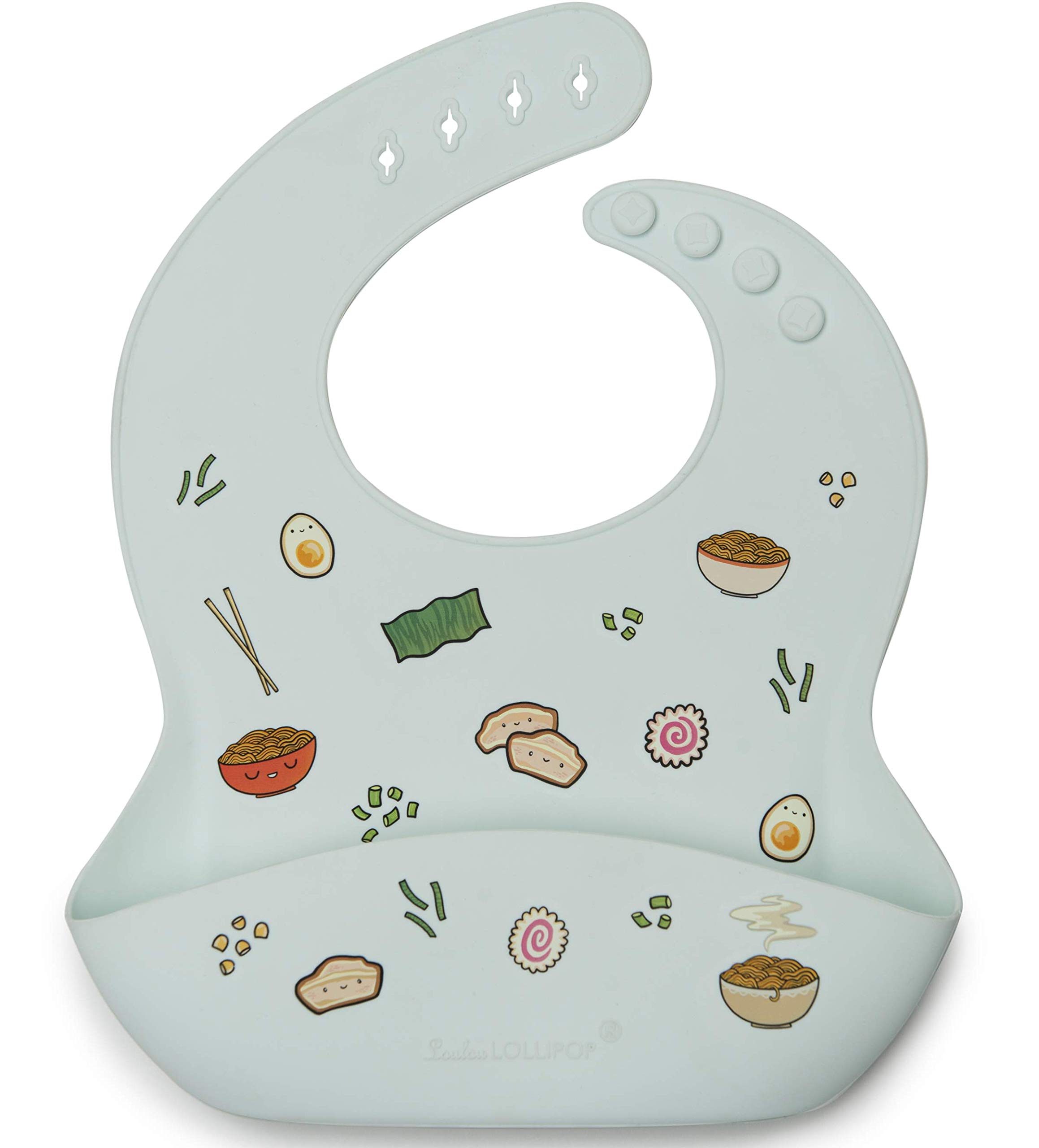 Photo 1 of Loulou Lollipop Soft, Waterproof Silicone Feeding Bib for Babies and Toddlers 3 to 36 Months, Easy to Clean, Adjustable Fit and Catch-All Pouch - Ramen