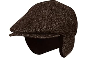 Epoch hats company Wool Blend Herringbone Winter Ivy Cabbie Hat w/Fleece Earflaps – Driving Hat, Ive2341brown, Medium