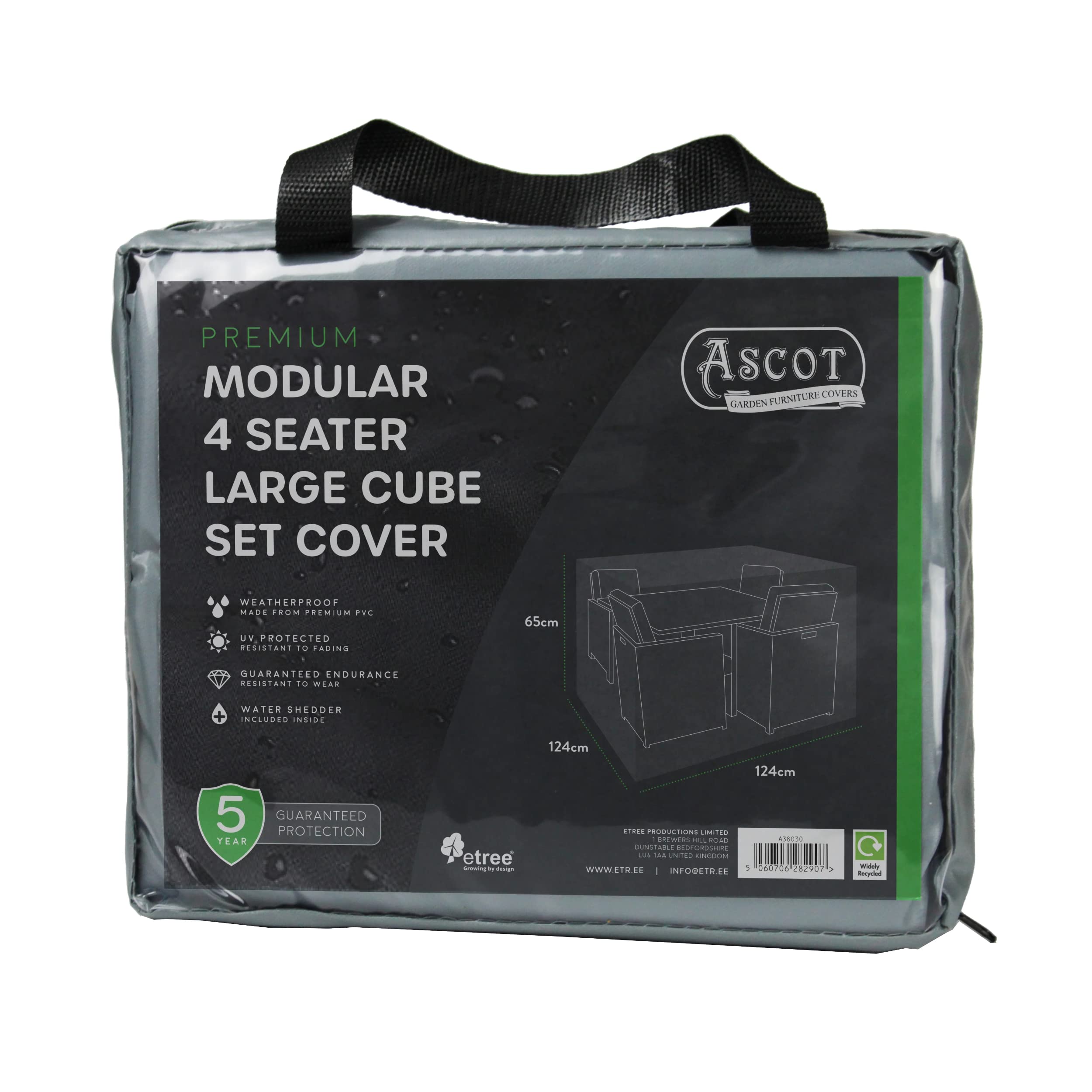Ascot Premium Modular 4 Seater Cube Set Cover Large - 124 X 124 X 65 H Modern Green