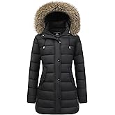 Women's Winter Thickened Down Jacket Warm Long Puffer Coat Waterproof Parka with Faux Fur Removable Hood