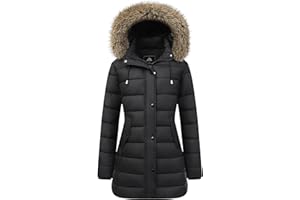 PUFFLADY Women's Winter Thickened Down Jacket Warm Long Puffer Coat Waterproof Parka with Faux Fur Removable Hood