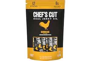 CHEF'S CUT REAL JERKY Chef's Cut Smoked Chicken Jerky Meat Sticks, Barbecue Flavor (1 Ounce Stick, Pack of 12) - High Protein, 8g Protein per Serving, 70 Calories, Gluten-Free, Keto Friendly Snack, Low Carb Snack, Individually Wrapped