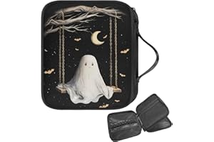 Fuojuvelie Black Halloween Crochet Bag Organizer with Handle Ghost Large Capacity Cat Knitting Needle Case Organizer for Various Crochet Needles Halloween Decor Gifts Knitting Accessories