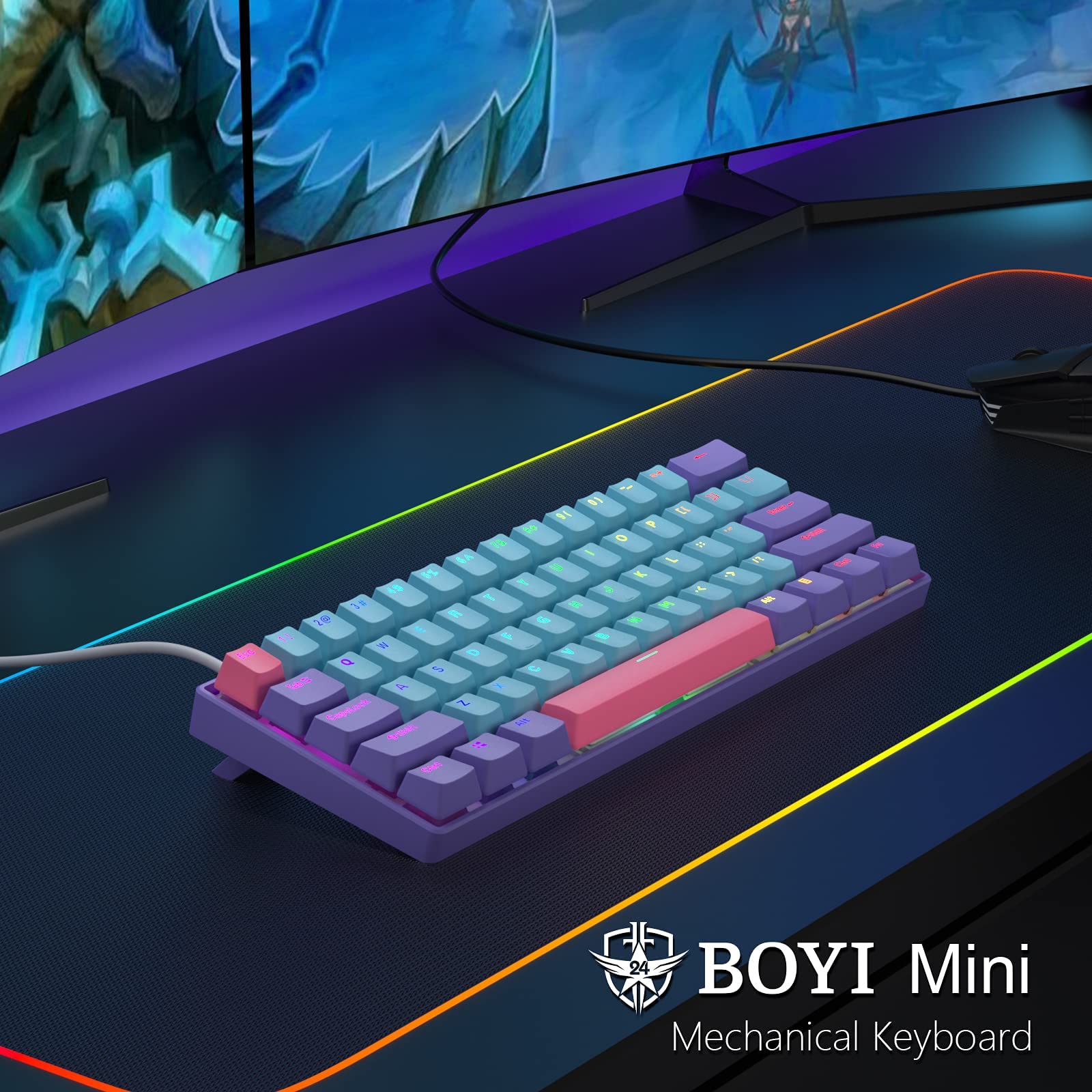 BOYI 61 Mini Hot-Swappable Wired 60% Mechanical Gaming Keyboard,RGB Cherry MX Switch PBT Keycaps NKRO Type-C Keyboard for Gaming and Working (Joker-Plus Color,Cherry MX Speed Silver Switch)