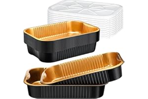 Baderke 20 Set 9x13 Heavy Duty Aluminum Pans with Lids Double Thick Aluminum Foil Baking Pan Food Container for Heating Cooking Meal Prep Storage Freezer and Takeout (Black Gold)