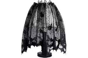 OurWarm 18 x 60 Inch Halloween Black Lace Lamp Shade Cover with Ribbon, 3 in 1 Black Spider Lamp Shade Covers for Halloween Decorations