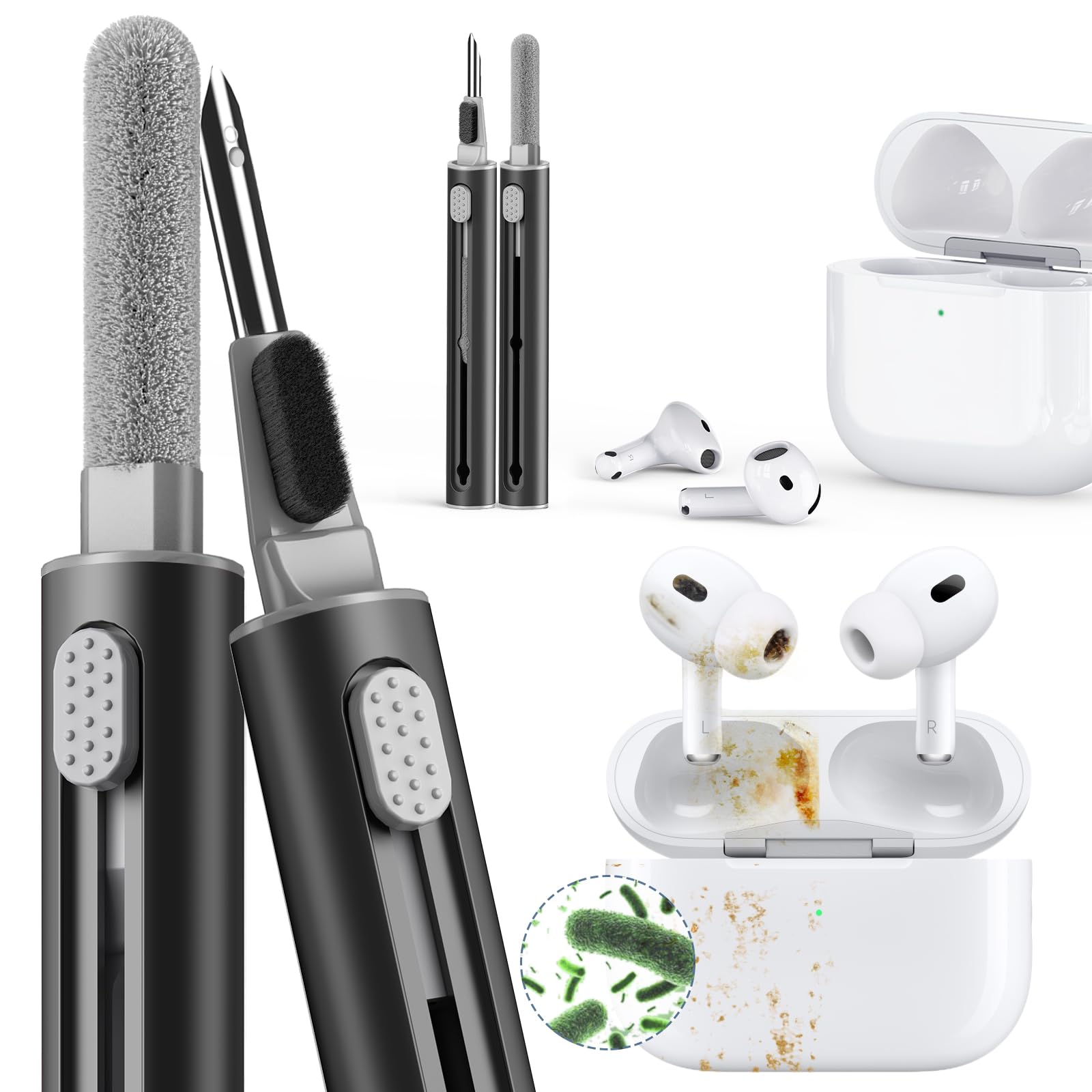Photo 1 of ?1 Pack? Cleaner Kit for Airpods 4 Case 2024,Cleaning Kit Pen Shape with Soft Brush Flocking Sponge Tool for Bluetooth Earphones Headphones Charging Case,Phone,Camera andComputer(Black)