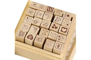 YANSANIDO Pack of 25 Pcs Small Heart Shape Wooden Rubber Stamps with Box for DIY Craft Card and Photo Album (Red)