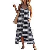 LILBETTER Women V-Neck Polka Dot Print Spaghetti Strap Boho Long Maxi Dresses