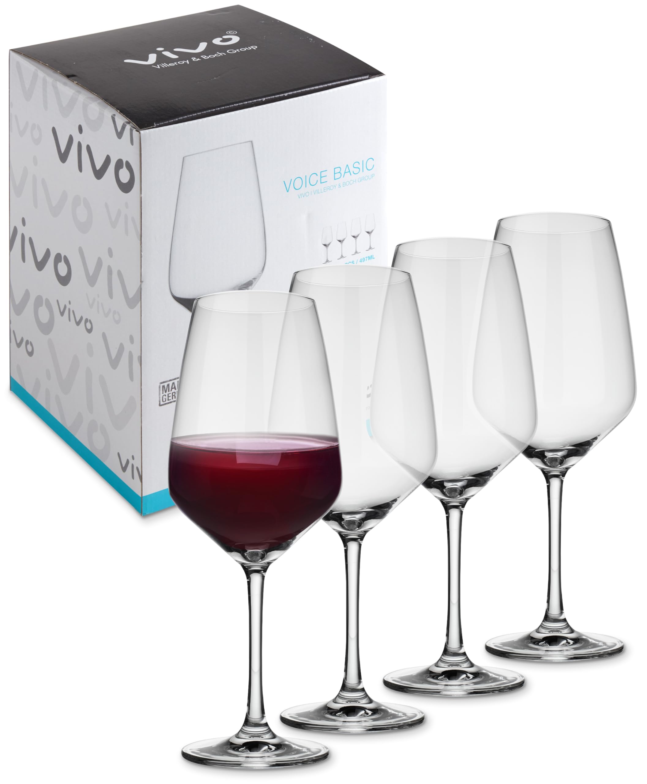 Vivo by Villeroy & Boch Group Voice Basic Red Wine Glasses, Set of 4, 497 ml, Crystal Glass, Clear