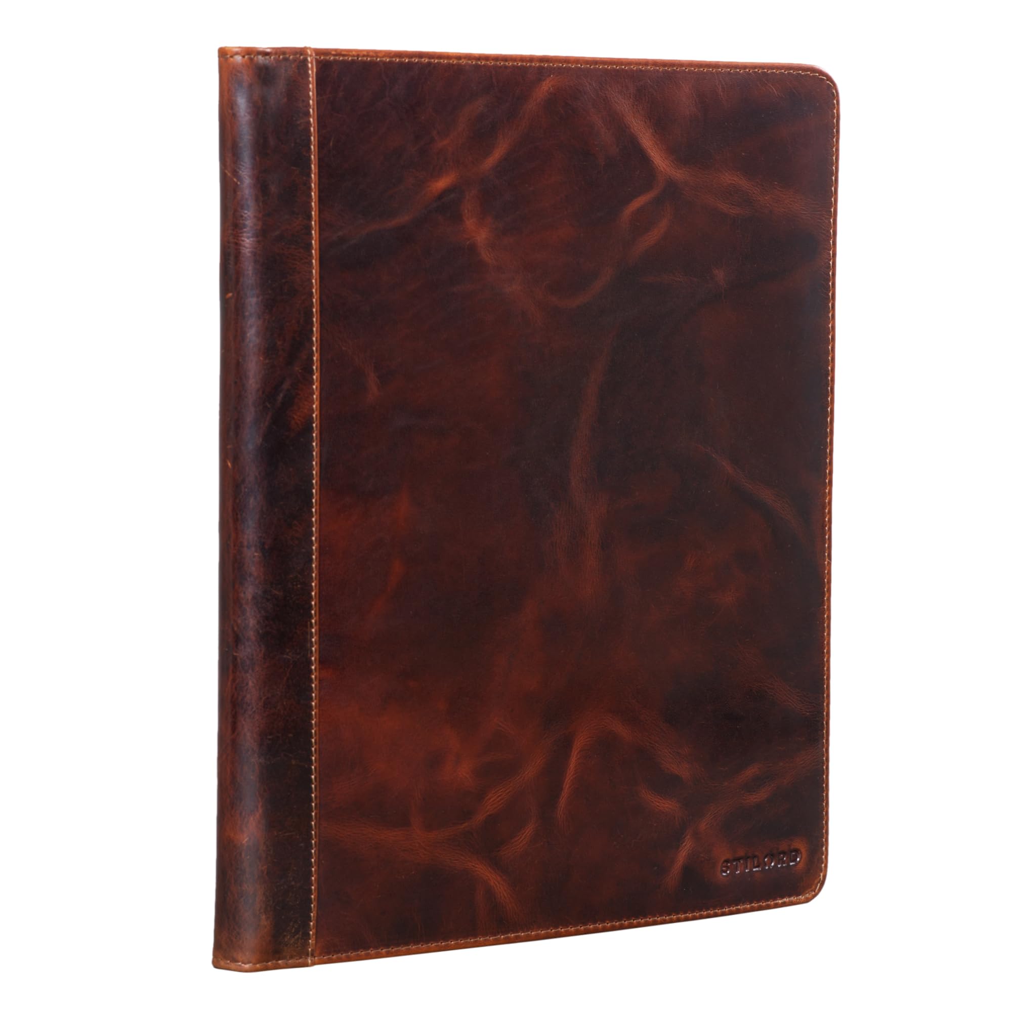 STILORD 'Malcolm' Leather Portfolio A4 Writing Case Vintage Document Folder for Business Work Meeting Conference Case Organizer Genuine Leather, Colour:Milano - Brown