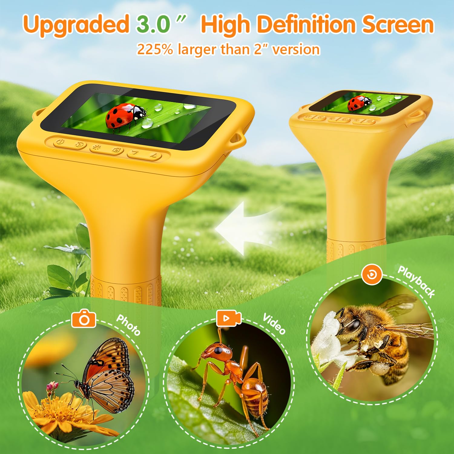 Eyoushow Mikroskop für Kinder, 1080P HD 3.0" IPS Bildschirm Taschenmikroskop, mit 8 LED Licht, 1000X Vergrößert, Digital Microscope Wissenschaft Bildung Spaß Geburtstagsgeschenke 3-12 Jahre Kinder 2