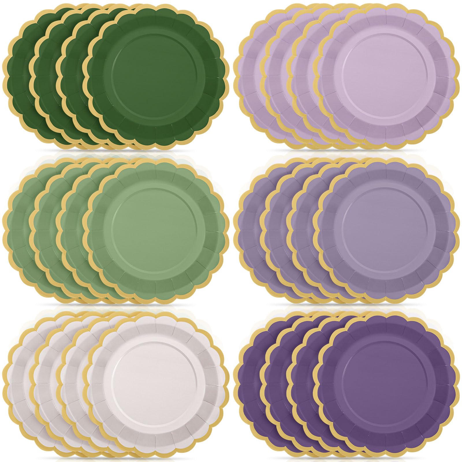 Photo 1 of Tiangrid 96 Pcs Sage Green Purple Paper Plates 9 Inch Lavender Scalloped Paper Disposable Dinner Dessert Plates for Birthday Wedding Bridal Party Supplies, 6 Colors