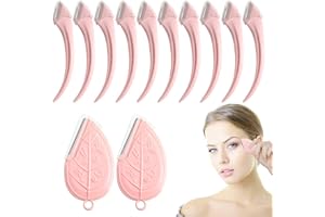 ONEUPIN 12PCS Eyebrow Trimmer Set Stainless Steel Leaves Curved Eyebrow Razor Trimmer Facial Shaver Razor Brow Shaper Suitable for Any Skin Type Hair Removal Accessories for Men Women（Pink）