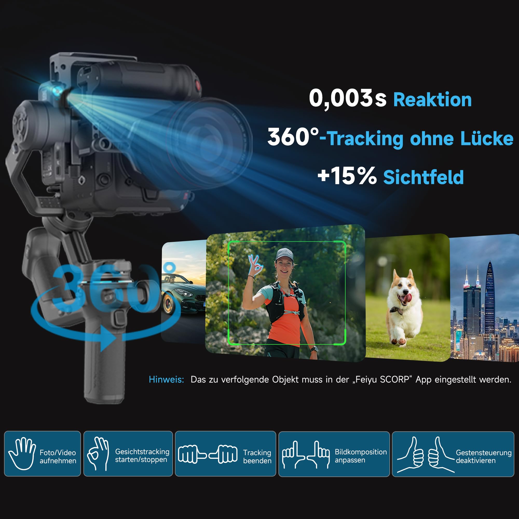 FeiyuTech [Offizielle] SCORP-C2 Kamera Gimbal mit KI-Tracking 4.0, Leichter Stabilisator, 3,5 kg Traglast, 14h Akku, Gesichtstracking, Vertikale Aufnahmen, Perfekt für Vlog, YouTube & Familienfeiern 2