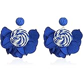 Aishgjia Handmade Raffia Flower Earrings Bohemian Chic Natural Fiber Dangle Drop Earrings for Women Lightweight Summer Festival Accessories